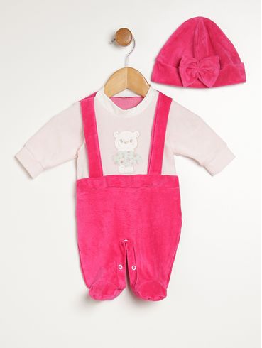 Macacão com Boina Infantil Para Menina - PINK/ROSA CLARO