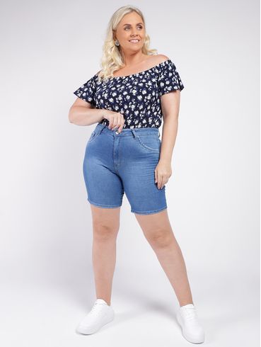 Bermuda Jeans Plus Size Feminina AZUL