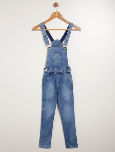 Macacão Jardineira Jeans Juvenil Para Menina - AZUL