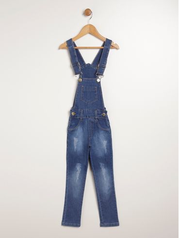 Macacão Jardineira Jeans Infantil Para Menina - AZUL