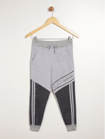 Calça Jogger Moletom Juvenil Para Menino - MESCLA/PRETO