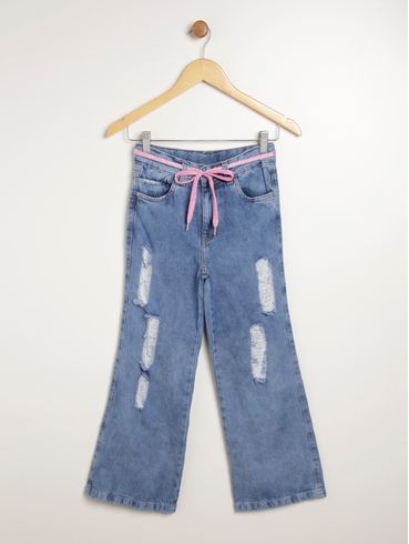 Calça Jeans Wide Leg Juvenil Para Menina - AZUL