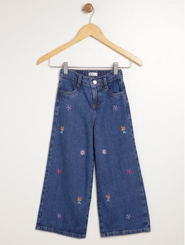 Calça Jeans Wide Leg Infantil Para Menina - AZUL