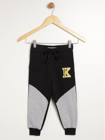 Calça Jogger Moletinho Infantil Para Menino - PRETO/MESCLA