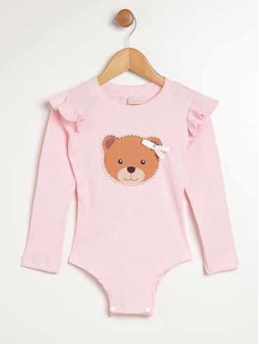 Body Canelado Infantil Para Menina - ROSA