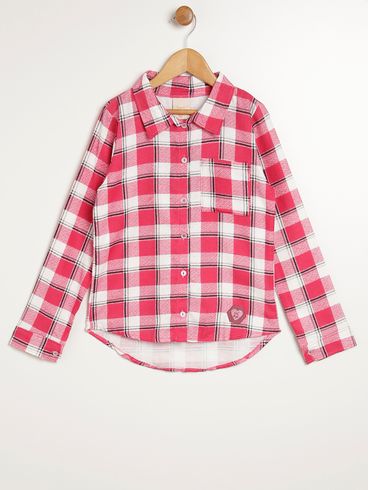 Camisa Flanela Manga Longa Juvenil Para Menina - PINK