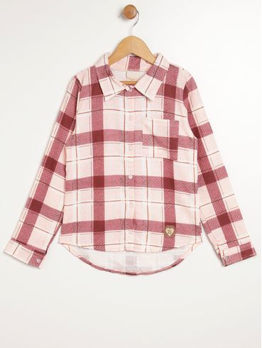 Camisa Flanela Manga Longa Juvenil Para Menina - ROSE