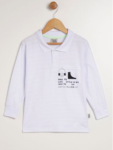 Camisa Polo Manga Longa Infantil Para Menino - BRANCO