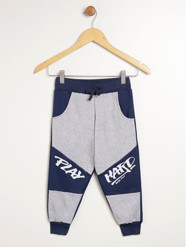 Calça Moletinho Jogger Infantil Para Menino - MESCLA/MARINHO