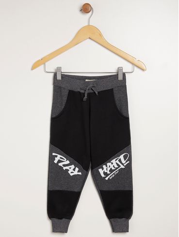 Calça Moletinho Jogger Infantil Para Menino - PRETO