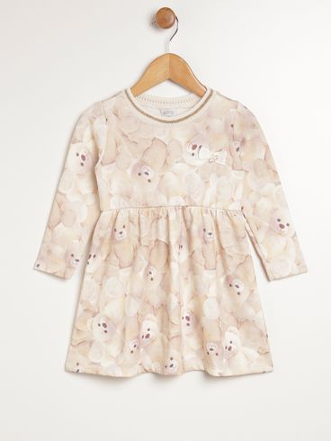 Vestido Manga Longa Infantil Para Menina - BEGE