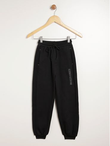 Calça Moletom Jogger Juvenil Para Menino - PRETO