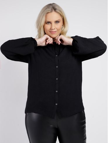 Camisa Manga Longa Plus Size Feminina PRETO