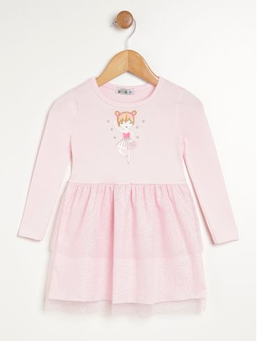 Vestido Manga Longa Flik Infantil Para Menina - ROSA CLARO