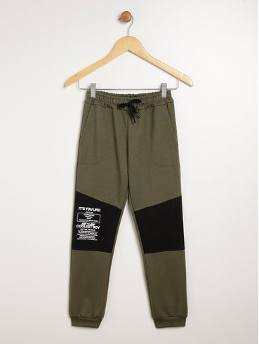 Calça Jogger Moletinho Juvenil Para Menino - VERDE