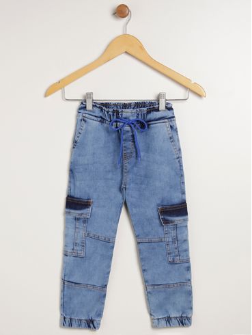 Calça Jeans Cargo Infantil Para Menino - AZUL