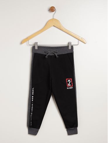 Calça Jogger Moletom Juvenil Para Menino - PRETO