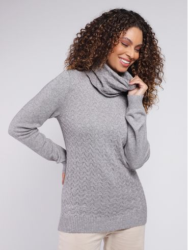Blusa de Tricot Alongada Autentique Feminina CINZA