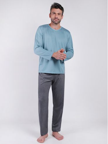 Pijama Longo Masculino AZUL/MESCLA ESCURO