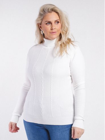 Blusa Tricot Gola Alta Plus Size Feminina OFF WHITE