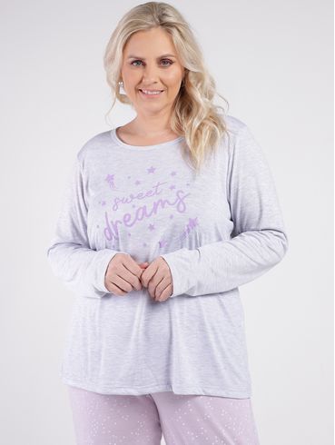 Pijama Plus Size Feminino MESCLA/LILAS