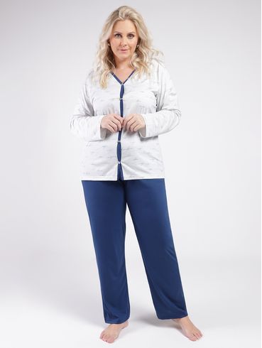 Pijama Longo Plus Size Feminino MARINHO