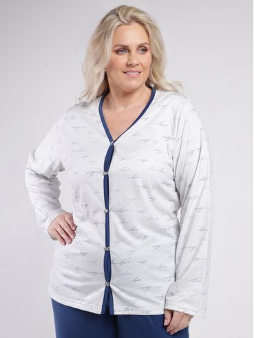 Pijama Longo Plus Size Feminino MARINHO