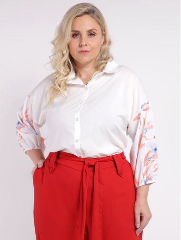 Camisa Crepe Plus Size Feminina OFF WHITE