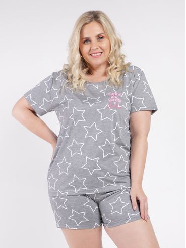 Pijama Curto Plus Size Feminino MESCLA