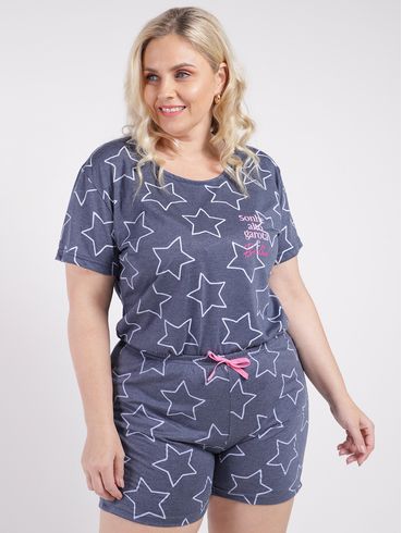 Pijama Curto Plus Size Feminino MARINHO