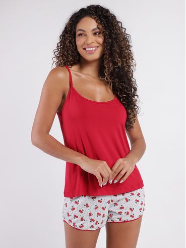 Pijama Curto Feminino VERMELHO/MESCLA