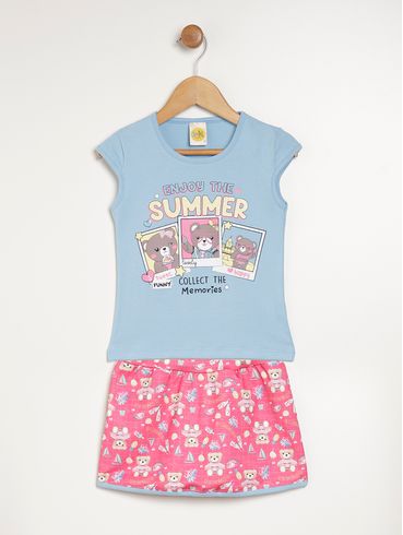 Conjunto Curto Infantil Para Menina - AZUL