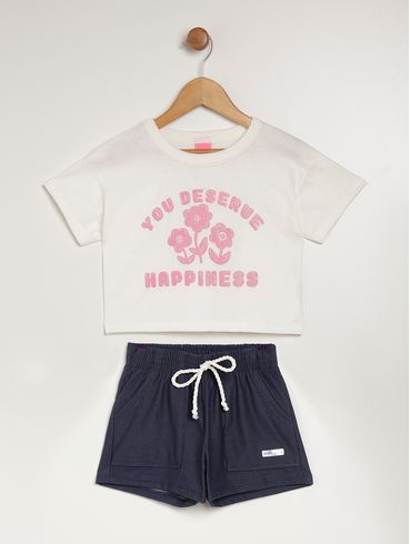 Conjunto Curto Infantil Para Menina - OFF WHITE