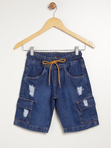 Bermuda Jeans Cargo Juvenil Para Menino - AZUL