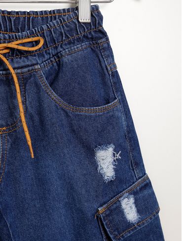 Bermuda Jeans Cargo Juvenil Para Menino - AZUL