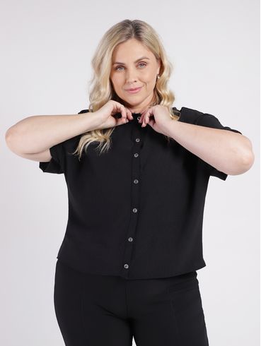 Camisa Crepe Plus Size Feminina PRETO