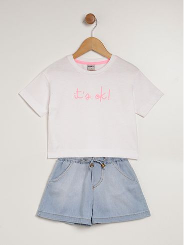 Conjunto Curto Infantil Para Menina - BRANCO