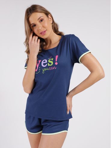 Pijama Curto Canelado Feminino MARINHO