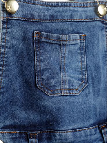 Jardineira Jeans Juvenil Para Menina - AZUL CLARO