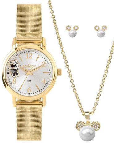 Kit Relógio + Acessórios Disney Condor Feminino DOURADO