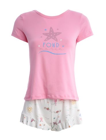 Pijama Curto Feminino ROSA/OFF WHITE