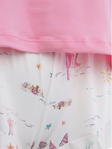 Pijama Curto Feminino ROSA/OFF WHITE