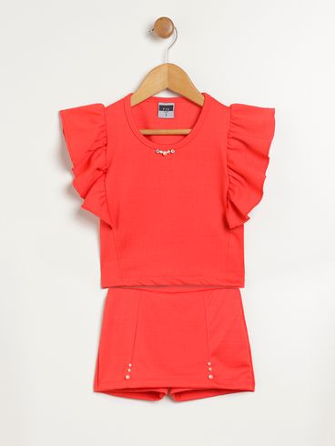 Conjunto Curto Infantil Para Menina - VERMELHO