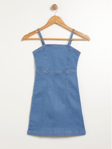 Vestido Jeans Juvenil Para Menina - AZUL CLARO