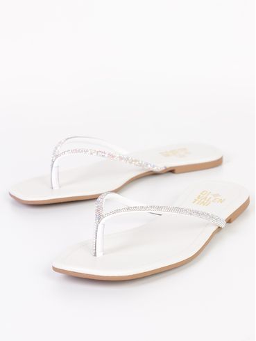 Rasteira com Brilho Feminina OFF WHITE
