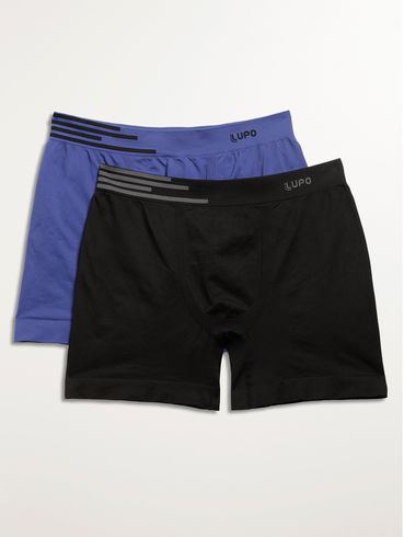 Kit com 02 Cuecas Boxer Sem Costura Lupo Masculina AZUL/PRETO