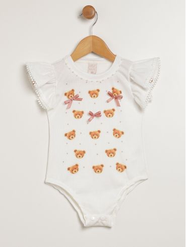 Body Canelado Infantil Para Menina - OFF WHITE