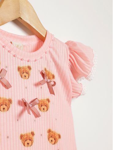 Body Canelado Infantil Para Menina - ROSA