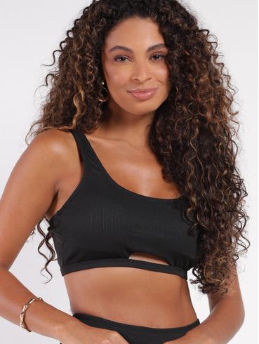 Biquíni Top Cropped com Bojo Feminino PRETO