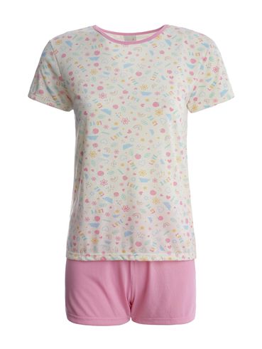 Pijama Curto Feminino OFF WHITE/ROSA